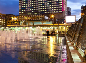 Exterior shot of the front of Mercure Manchester Piccadilly Hotel