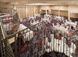 An overhead shot of tables and chairs set ready for a meeting in the Balmoral Suite at Mercure Bewdley The Heath Hotel