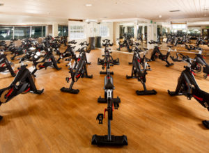 Exercise bikes lined up ready for a class in the Feel Good Health Club at Mercure Bewdley The Heath Hotel